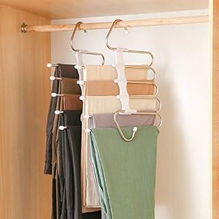 DZOMK Pants Hanger 5 Layers Foldable Stainless Steel Hangers ,Space Saving Pants Hangers