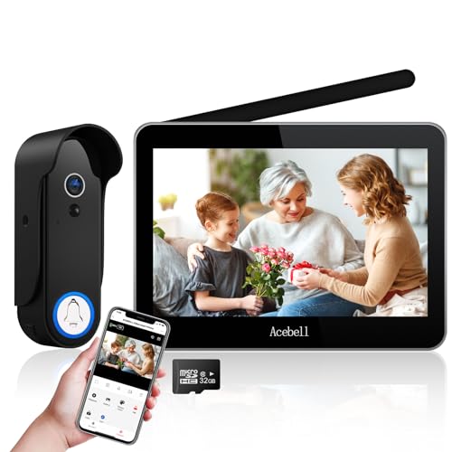 ACEBELL Wireless Smart Video Doorbell Intercom System, WiFi 1080P Video Doorbell Camera with Monitor, Video Door Phone with 7''Touch Screen, Motion Detection, No Subscription, APP Control