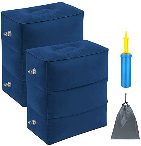 Preisvergleich Produktbild Aufblasbare Reise Fußstütze Kissen Tragbare höhenverstellbare Fußhocker für Flugzeuge, Autos, Home, Züge, Büro zu Legen oder Schlafen auf Lange Flüge mit Pumpe (Blau 2 Pack)