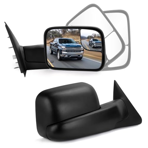 Towing Mirrors a Pair Compatible for 2002-2008 Dodge Ram 1500 2003-2009 Ram 2500 3500 with Power Heated, Power Adjustable, Manual Folding, Black