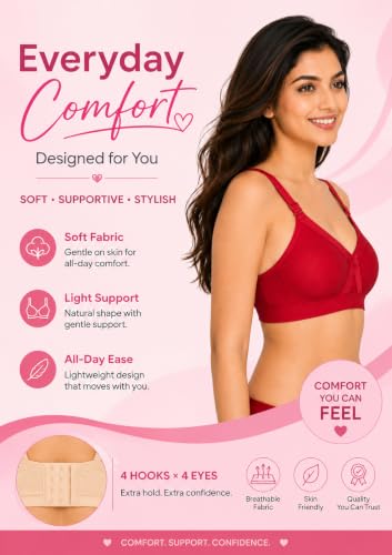 Image of SONA Super Fit Everyday Non Padded Side Support Cotton Full Coverage Bra for Women with Transparent Strap Plus Size Bra