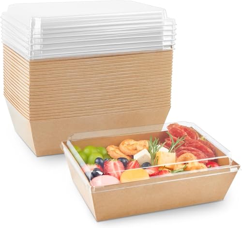 ZORRITA Paper Charcuterie Boxes with Clear Lids, 8 x 6 Inch, 40 Pack, Brown