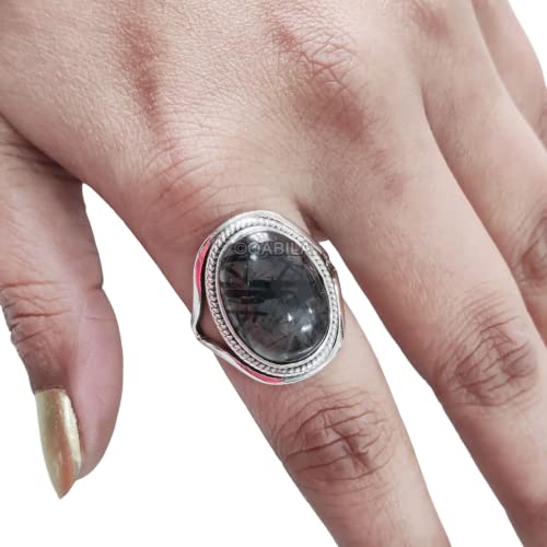 Black Rutilated Quartz Ring, Natural Black Rutile Ring, Healing Birthstone, 925 Sterling Silver, Bohemian, Handmade, Statement Jewelry, Christmas, Womens Ring, Wedding Gift, Natural Gemstone Ring, Q-55 #TOP4