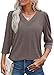 Plus Size T Shirts for Women Dressy Casual Women's 3/4 Length Puff Sleeve Tops Summer Fashion V Neck Blouses Fall Polyester T-Shirts Loose Curved Hem Tshirts Long Tunic Oversized Tees Brown 3XL