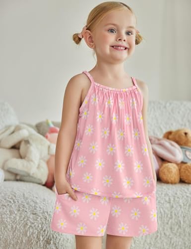 Image of Arshiner Toddler Kids Summer Clothes 2 Piece Tank Top and Shorts Set | Girl Summer Clothes 2 Piece Loose Spaghetti Strap Tank Top and Short Set Kids Clothing Sets with Pockets