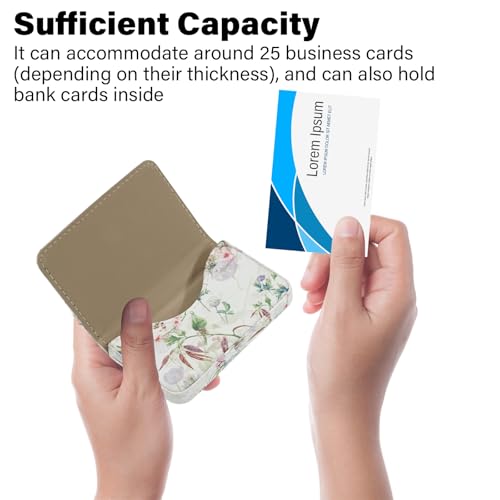 Image of Business Card Holder，PU Leather Business Card Case Color Printing Pattern Card Holder Wallet，Pockets Magnetic Credit Card Holders for Men and Women - White Flowers