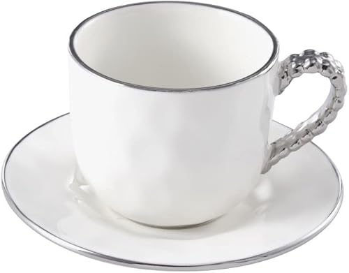 Pampa Bay Salerno - Taza y platillo de porcelana chapada en titanio, 3.35 x 4.25 pulgadas