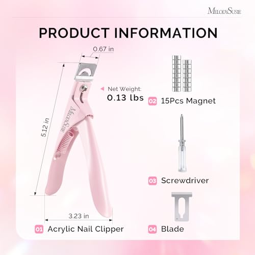 Image of MelodySusie Acrylic Nail Clippers with 15pcs Magnet Sizers, Professional Nail Cutters for Long Acrylic Gel Nails Tips, Adjustable Stainless Nail Trimmer, Manicure Tool for Salon Home, Pale Pink