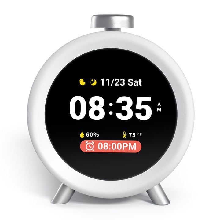 Dekala ChronoSense Alarm Clock for Bedroom Temperature Humidity, 7-Day Programmable 4 Alarms, 100dB Loud Gradual Alarm for Heavy Sleeper, IPS Screen Animation, Hourly Chime, White Noise Sound Machine