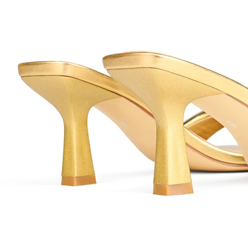 Image of Women's Kitten Heels Sandals 2.76 Inch Square Toe Stiletto One-Strap Heeled Sandals Slip-On Mule Heels for Women