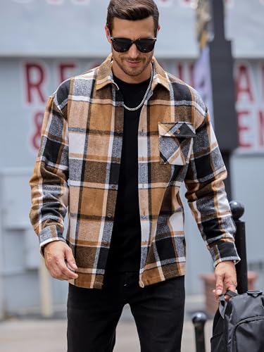 Mens Flannel Shirts Jackets Casual Shackets Button Down Long Sleeve Plaid Shirt Lightweight Jackets with Pockets3