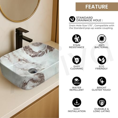 Image of Artiva Ceramic Wash Basin /Tabletop Washbasin For Bathroom,12 inchx16 inch /Small Countetop Bathroom Basin /Table Top Basin For Home,Office,Hotel /Rectangle Glossy Sink (Caramel Meroon,12x16 Inch)