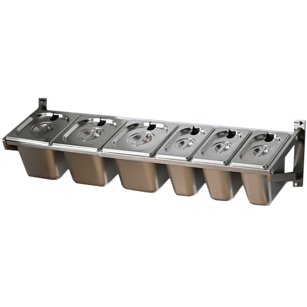 WDSOPK 8 Pans Stainless Steel Wall Mount Spice Rack Depth 4IN,Multiple Retractable Compartments Organizer Holder With Cover Kit,Countertop Storage Seasoning Box (33.7X8.7X7IN)