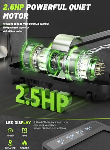 Decorcn Folding Treadmill, 2.5HP Under Desk Treadmill with Bluetooth Speaker, Remote Control Wide Running Belt Walking Running Machine for Home Office Fitness - Image 5