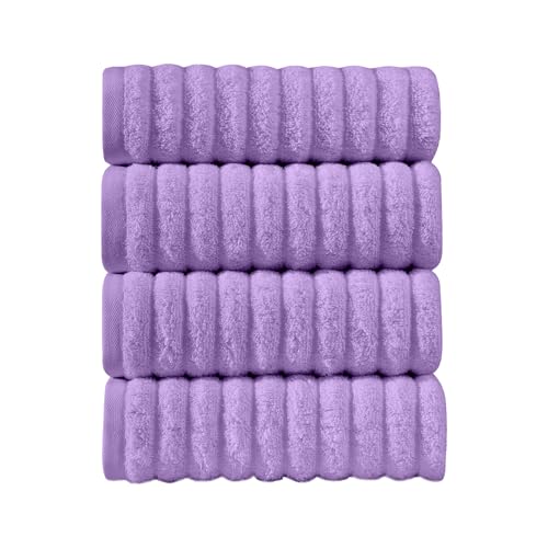 Image of Elegant Comfort Luxury 100% Turkish Cotton Corduroy Ribbed 4 Pack Hand Towel Set 16 x 28 Inch - Absorbent, Super Soft, Quick Dry, Premium Towels for Bathroom, Gym, Spa and Hotel Use, Lilac
