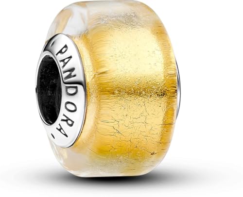 PANDORA Ciondolo Moments in argento Sterling con vetro di Murano trasparente e lamina d'oro k