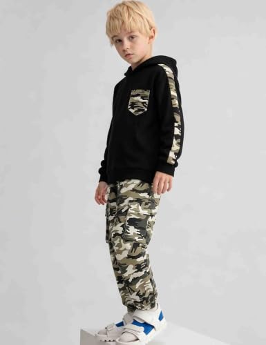 Image of mksodopy Boys Clothes Long Sleeve Hoodie and camouflage cargo pants Boy Outfits for 6-16 Years