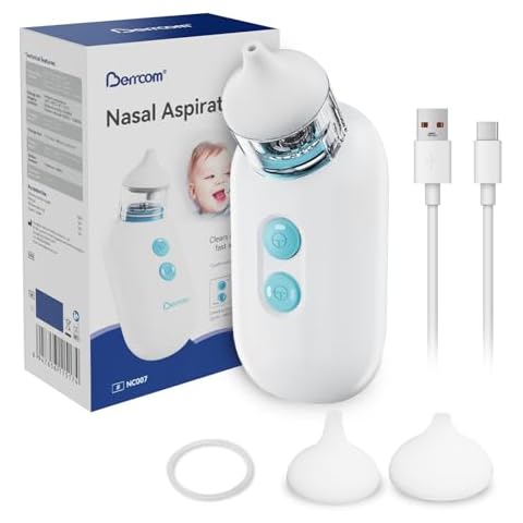 Berrcom Electric Nasal Aspirator for Baby, Baby Nose Sucker for Toddler Nose Suction for Infants, Rechargeable Nose Cleaner for Toddler with 2 Suction Levels and 2 Silicone Tips, USB Rechargeable Cover