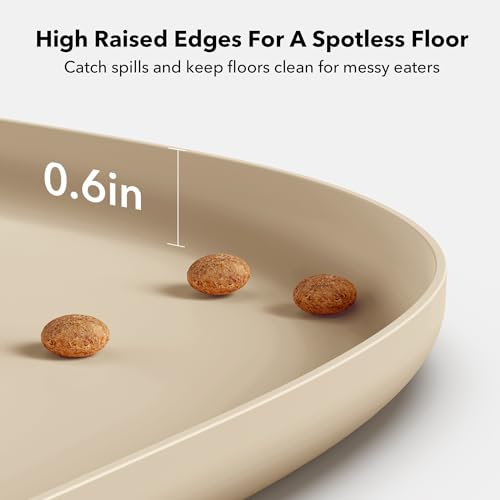 Image of PETLIBRO Cat Food Mat, Silicone Dog Food Mat for Feeder & Fountain, Waterproof Pet Bowl Mat with Raised Edge Spill Protection, Non-Slip Feeding Mat for Cats & Dogs, 22'' x 16.5'', Ivory