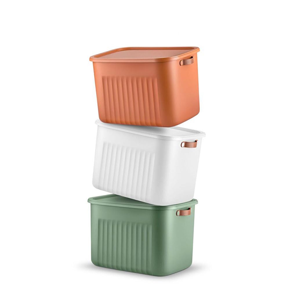 Deconox 1 ADET 20 Lt Dev Boy Çok Amaçlı Kapaklı Kutu - Deri Kulp Detaylı Dolap İçi Düzenleyici Organizer (40x30x25 cm) (YEŞİL)