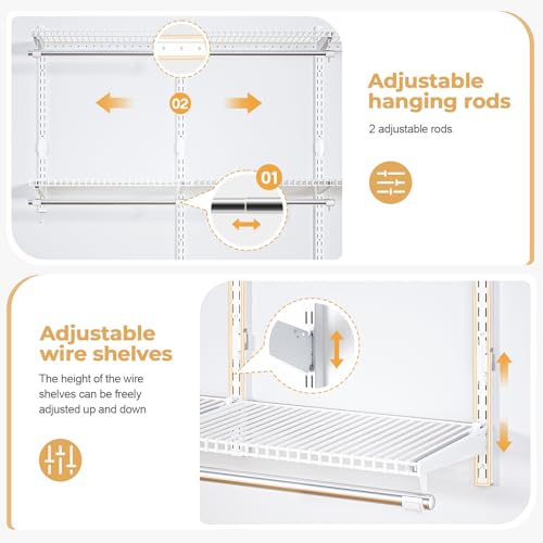 Wire Closet Organizer System, Wall Mounted 6.5 Ft. Custom Closet Kit for Bedrooms, Adjustable Storage Shelves for Clothes, Shoes, and Handbags - Image 4