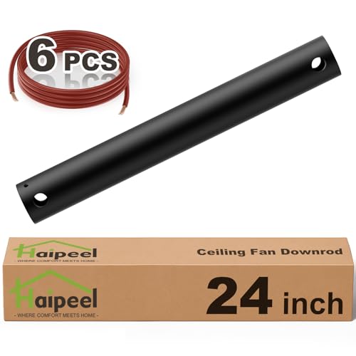Haipeel 24 Inch Ceiling Fan Downrod 2 FT Extension Rod with Extended Cord 1 Inch Diameter Not Threaded Downrod for Ceiling Fan Heavy Duty Ceiling Fan Accessories (Black)