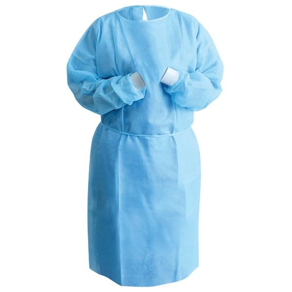 Disposable PPE Isolation Medical Gowns – Level 2, Full Back Coverage, Double Tie Closure, SMS 35g Material, Knit Cuffs, Unisex, Professional Blue for Healthcare & Lab Use (10)