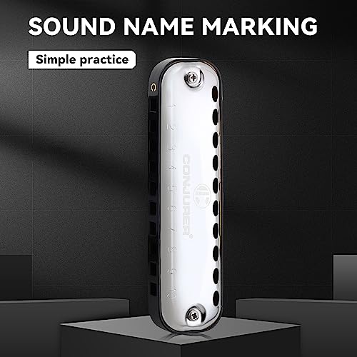 Image of CONJURER Harmonica Key of C, 10 Hole 20 Tone Stanadard Diatonic Blues Harmonica with Case, Mouth Organ Harp for Beginner, Adult, Kids, Professional, Students, Friends, Gifts (Black,1007)