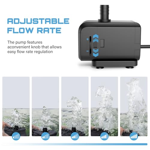 Image of AQQA Submersible Aquarium Water Pump, Fountain Pump with Adjustable Flow,Dual-Suction Side /Bottom Intake,Ultra-Quiet Thermal Protection for Freshwater Saltwater Fish Tanks Pond Statuary Hydroponics20W
