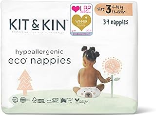 Kit & Kin Eco Nappies Size 3 Hypoallergenic and Sustainable (34 x 6 Packs, 204 Nappies)