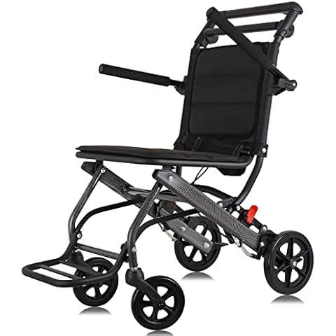 WISGING Ultra-Light Transport Wheelchair - Folding Portable Wheelchair with Hand Brake - Trolleys for Elderly Aircraft Travel with Bag, Black Cover