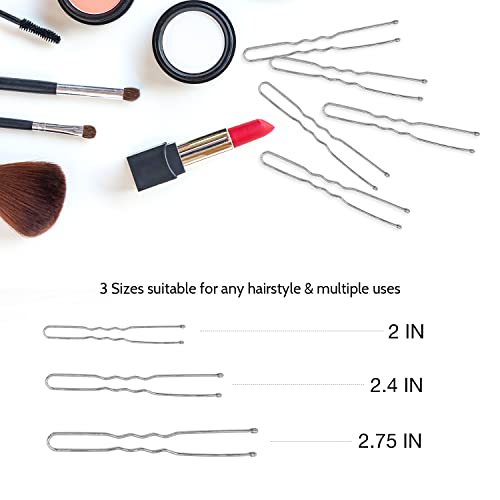 Hoyols U Shaped Hair Pins Silver, Assorted Size U Shape Bobby Pins, Metal Curved Curly Bun Clips Crimped Design With Ball Tips For Buns Women Girls Grips Hairstyle, 150 Count Bulk Pack (Silver) #TOP1