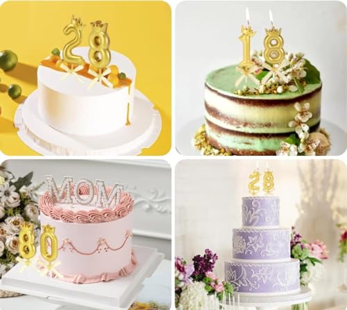 Image of Fun Affairs Number 8 Candle With Crown For Birthday, Wedding, Valentines Day Celebration, Bachelorette Cake Topper For Decoration, 1 Pc, Gold, Wax, Unscented