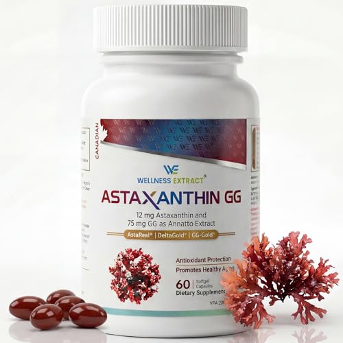 Astaxanthin 12mg Supplement – AstaREAL™ Sourced from Microalgae with GG-Gold® Geranylgeraniol & DeltaGold® Tocotrienols, Non-GMO, Gluten-Free, Antioxidant Support for Eye, Skin & Heart – 60 Softgels