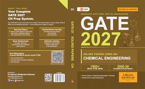 Image of GATE 2027 Chemical Engineering | 27 Years Solved Papers 2000-2026 | 1800+ MCQs | Previous Year Questions with Solutions