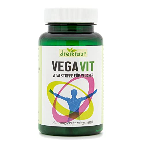 VegaVit von dreikraut - Vitalstoffe für Veganer - Vitamin D und B12, Eisen, L-Lysin, Zink, Calcium, Riboflavin, Jod - Passgenaue Rezeptur, nur 1 Kapsel am Tag, 3-Monats-Packung Cover