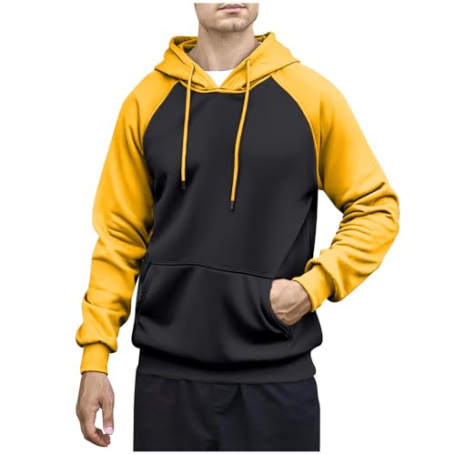 Mens Trendy Color Block Hoodies Sweatshirts with Pocket Fleece Long Sleeve Hooded Pullover Casual Patchwork Tops