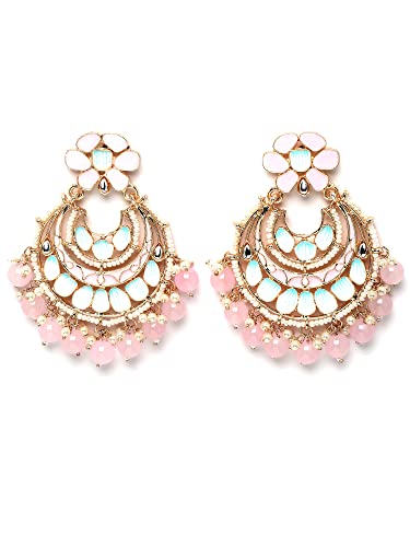 Image of Karatcart Gold Plated Yellow Meena Dangler Earrings for Women