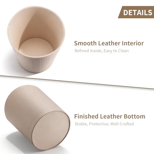 Image of GORESE Pu Leather Trash Can, 2.6 Gallon Wastebasket, Small Wastepaper Basket for Office, Bedroom, Living Room, Round Trash Bin Home Decor, Beige