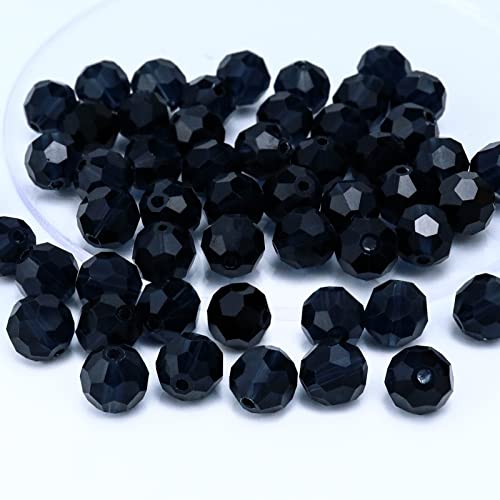 FAMLEAF 8mm 70Pcs Crystal Glass Beads, Glass Beads for Jewelry Making, Round Glass Beads, Faceted Glass Beads,Faceted Glass Crystal Beads Bulk(Black)