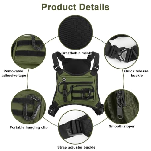Image of GUSTAVE Chest Bag for Men Women Black Tactical Vest Bag Waterproof Multi-pockets Adjustable Rig Bag for Running, Cycling, Sports, Workouts, Outdoor