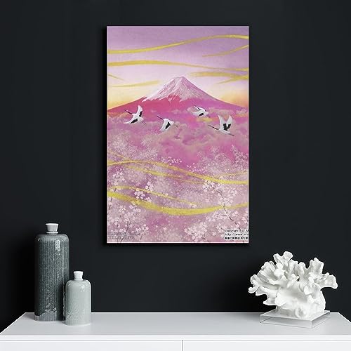 絵画 ピンクとゴールドで描いた富士山インテリア 絵画 カラフルなファンタジー風景 和風イメージアートパネル 壁の絵 ポスター 壁掛け ソファの背景絵画 玄関 壁飾り 絵画 木枠付きの完成品 28x43cm [3]