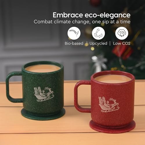 Image of Eha Earth-Friendly Christmas Gifts for Friends and Family | Secret Santa Gifts | Made with Rice Husk | Printed Christmas Mug and Coasters Set of 2, Keychain & Loopac Box | 350 ml | Multicolor