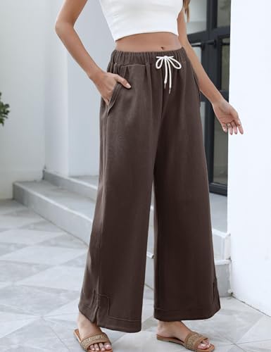 Image of Athlisan Womens Baggy Wide Leg Palazzo Pants Casual Loose Drawstring Elastic Waisted Lounge Trousers with Pockets