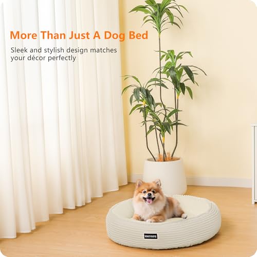 HMTOPE Hundebett Kleine Hunde, Katzenbett Waschbar, Kuscheliges Hundekissen, Rund Cord Hundekorb, Donut, Hundesofa, Abnehmbar und rutschfest, Ø 60 cm, Beige