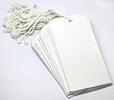 CyberSunrise Large White Tie-On Tags with String | Heavy Duty 350gsm Blank Write-On Card Luggage Labels | Pre-Strung for Gifts, Storage, Luggage, Inventory & Moving Boxes - 120mm x 60mm, Pack of 30
