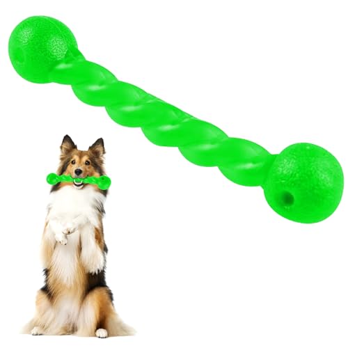 Qianyou Hundespielzeug für Zähne, Gummi Spirale Kauknochen Ungiftig Unzerstörbar Hundemolarenstab Welpen Intelligenzspielzeug Weich Beißwiderstand Hundezahnbürste Haustier Mundpflege, Groß/Grün