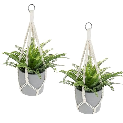 LUMOOM 3 Stück Makramee Blumenampel aus Baumwollseil, 55cm Pflanzenaufhänger mit Metallring, Hängende Pflanzenhalter, Hängepflanztopf für Innen Außen Garten Wohnzimmer Balkon