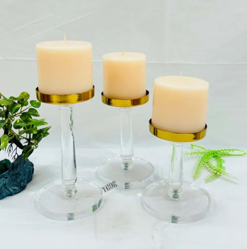 Small Crystal Candle Holders for Pillar Candles - Clear Glass Tealight Candles Holder for Table Centerpiece Wedding Party Birthday Set of 3