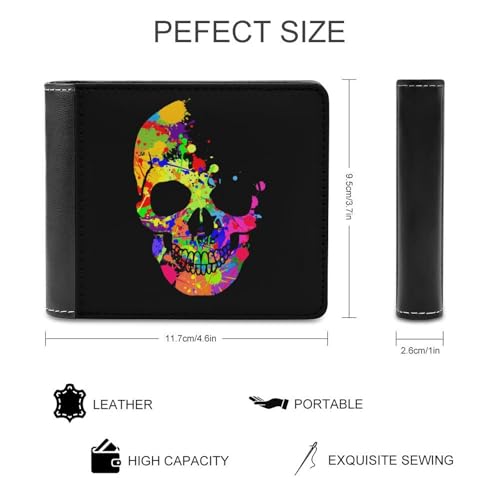 Watercolor Skull Fashion Bifold Wallets for Men Women Slim & Thin Credit Card Holder Wallet Purse2